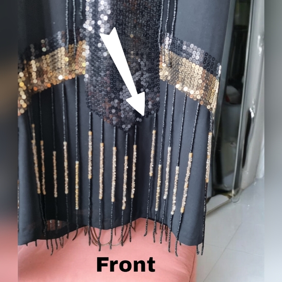 Retro 1920’s Art Deco Flapper Spangled Tasseled Sequined Black Dress Size 10 - Picture 12 of 13